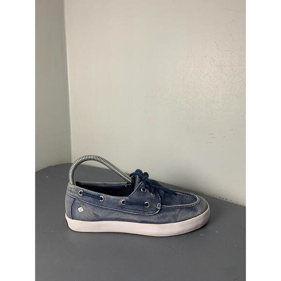 Sperry Boys Blue Canvas Boat Shoes Size 3.5 With White Rubber Sole - Picture 5 of 8